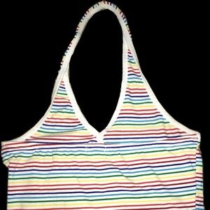 Horizontal striped rainbow halter top